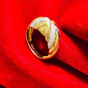 18K Yellow Gold and Pave Diamond Dome Ring Fine Jewelry